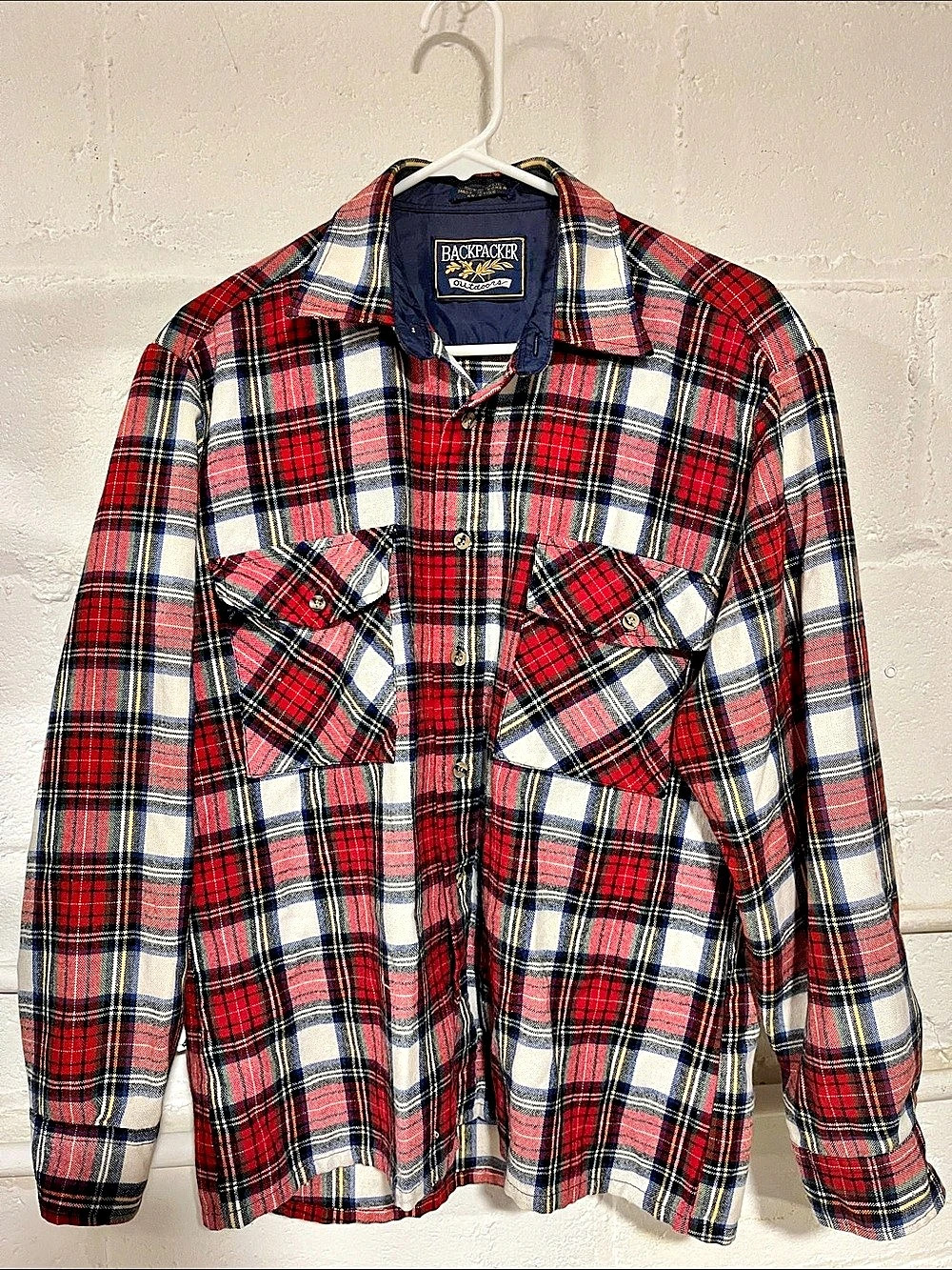 Backpacker Outdoors  Plaid Button Down Shirt in Red & Black Like New